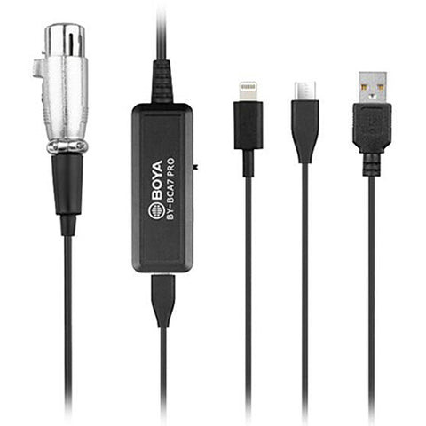 BOYA BY-BCA7 PRO XLR to iOS Lightning & USB Type-A Adapter Cable (20')