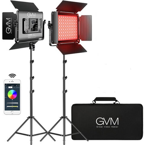 GVM 1000D RGB LED Studio Video Bi-Color 2-Panel Light Kit with Grid